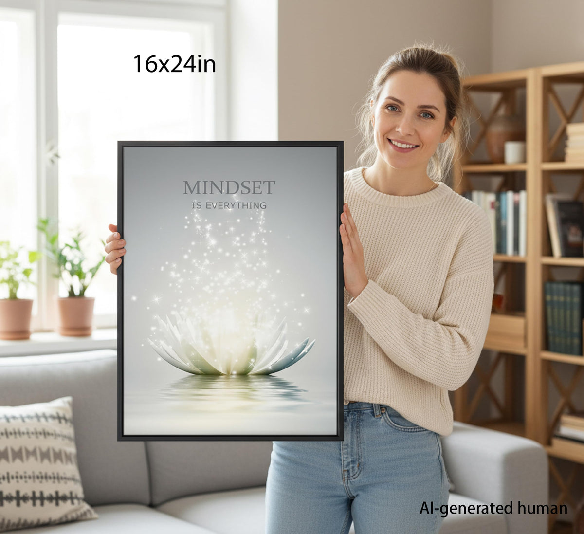 Framed Lotus Wall Art (lotus / 24"L x 16"W)