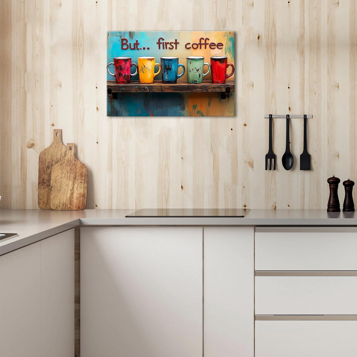 Colorful Wall Art But First Coffee Sign Mug Picture Kitchen Wall Decor for Ding Room Decoration Abstract Family Bar Painting Prints 20x30” Coffee Station Decor Watercolor Cafe Cup Poster Artwork (30"L x 20"W / BFCOFEE)