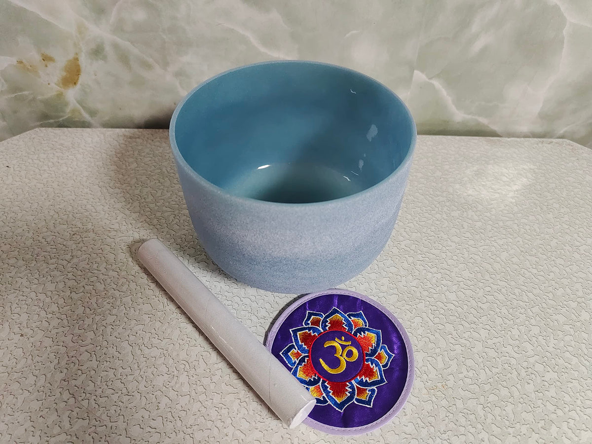 Sapphire Gemstone Fusion Crystal Singing Bowl G Throat Chakra 10 inch with Free Suede Striker and O ring (10 inch / Sapphire)