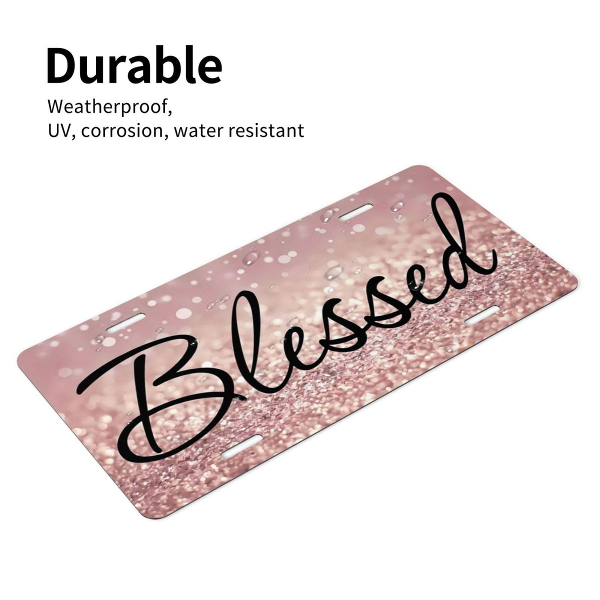 Pink Glittery Bling Blessed Rosy Glitter Christian Religious Front License Plate Aluminum Decorative License Plates Metal Car Plate 6"X12" Novelty Vanity Tag Cover with 4 Holes Car Decor Accessory (Red / 6 X 12 Inch)