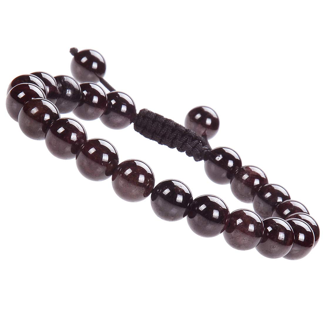 Natural Gemstone Semi Precious Round Beads Bracelet 8mm Handmade Stretch Bracelet Unisex Jewelry (Garnet / 8mm)