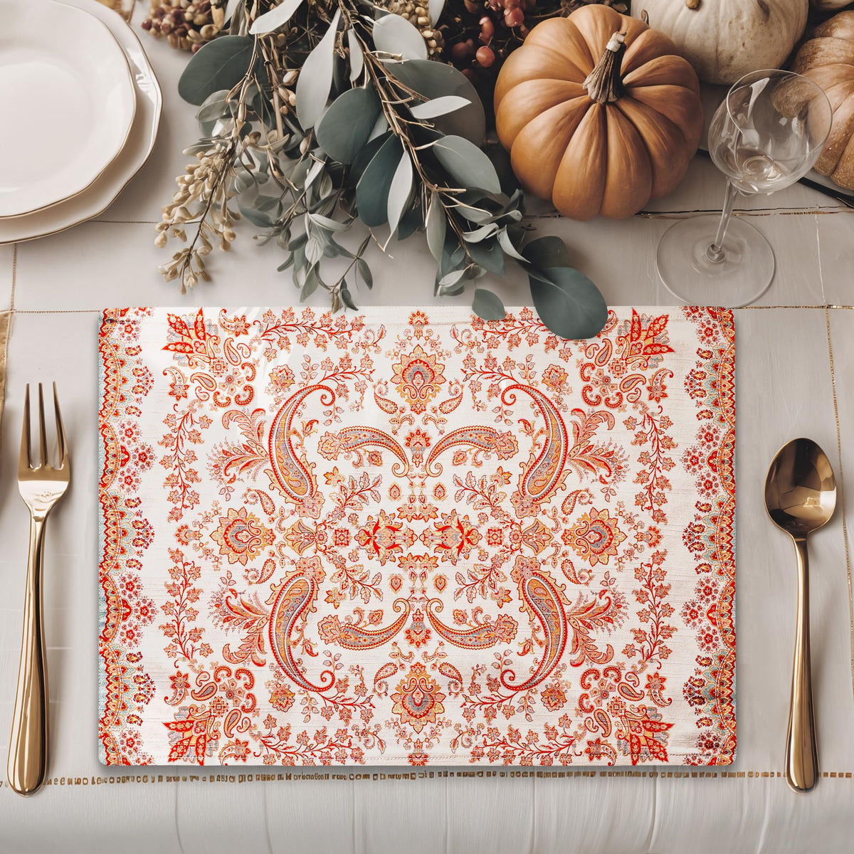 Placemats Set of 4 Reusable 100% Cotton (054 - Cachemire / 13" X 19" (Pack of 4))