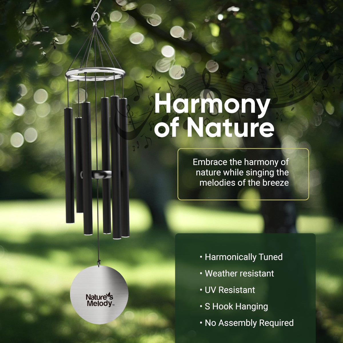 Nature’s Melody Aureole Tunes Wind Chimes (42" / Black)