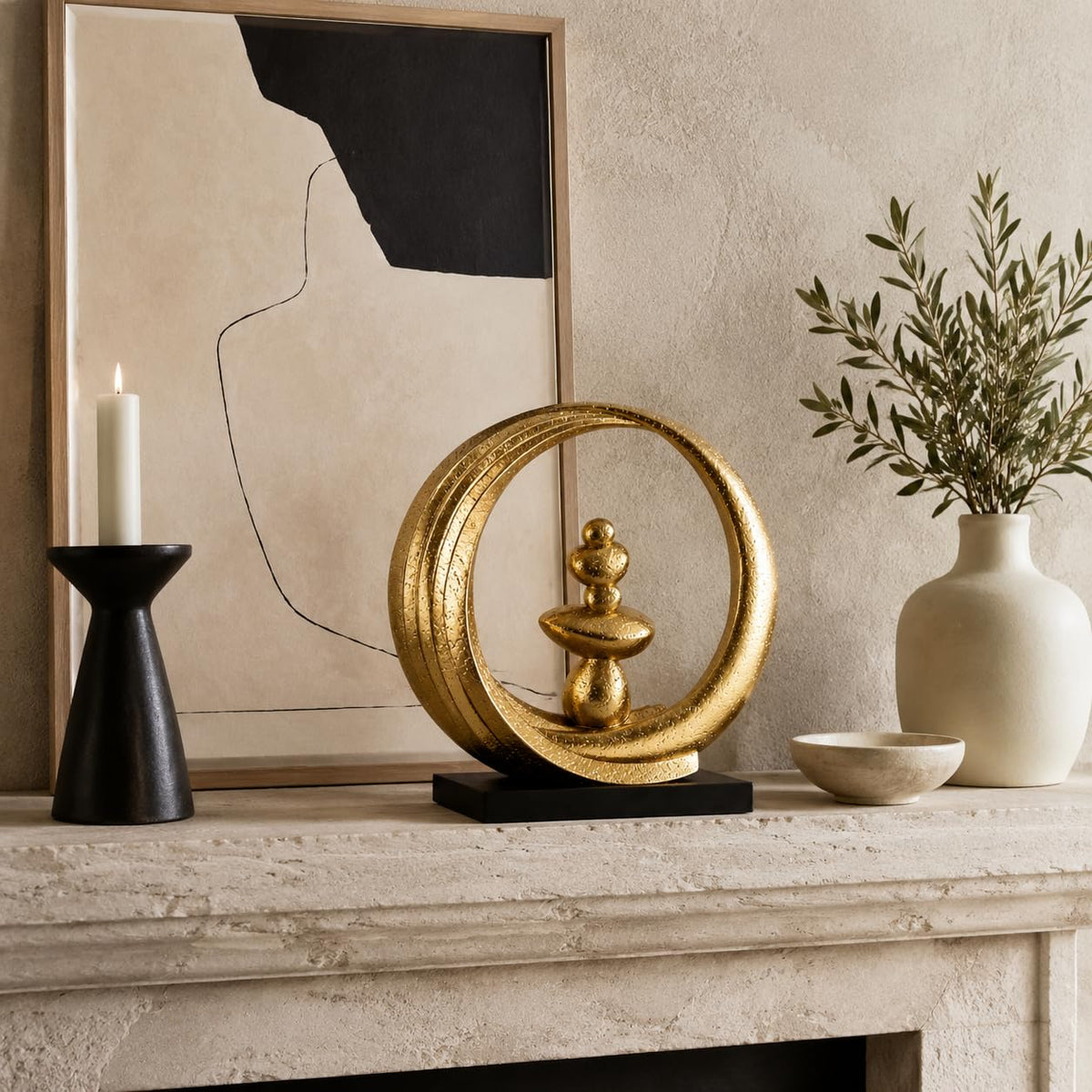 Gold Sculptures Decor for Modern Home Shelves Fireplace Mantel (Whole Gold)