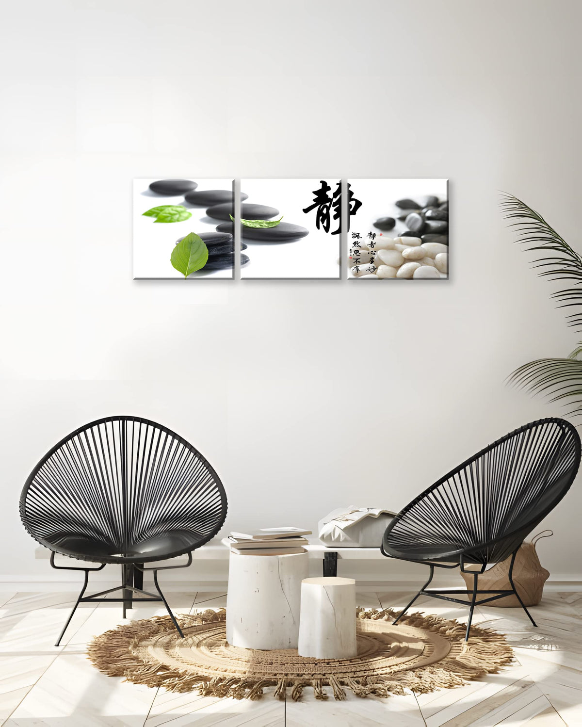Small Size Traditional Chinese Painting of Zen Stones Canvas Prints 3 Panels Chinese Calligraphy Art Paintings Wall Art Poem Print Painting Framed 14x14inches 3pcs (stone / 14x14 inches (3 pieces))