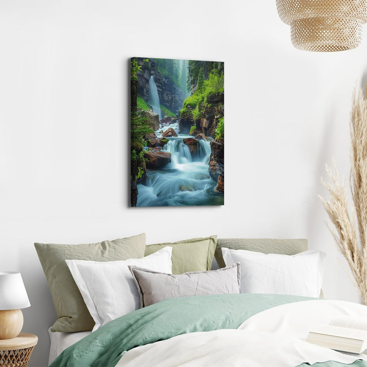 Nature Waterfall Landscape Wall Art Zen Wall Decor for Living Room Mountain Forest Pictures Glacier Virginia Falls Canvas Paintings Modern Scenic Poster Prints Artwork Home Bathroom Decorations 16x24” (16"L x 24"W / ZRPB06)