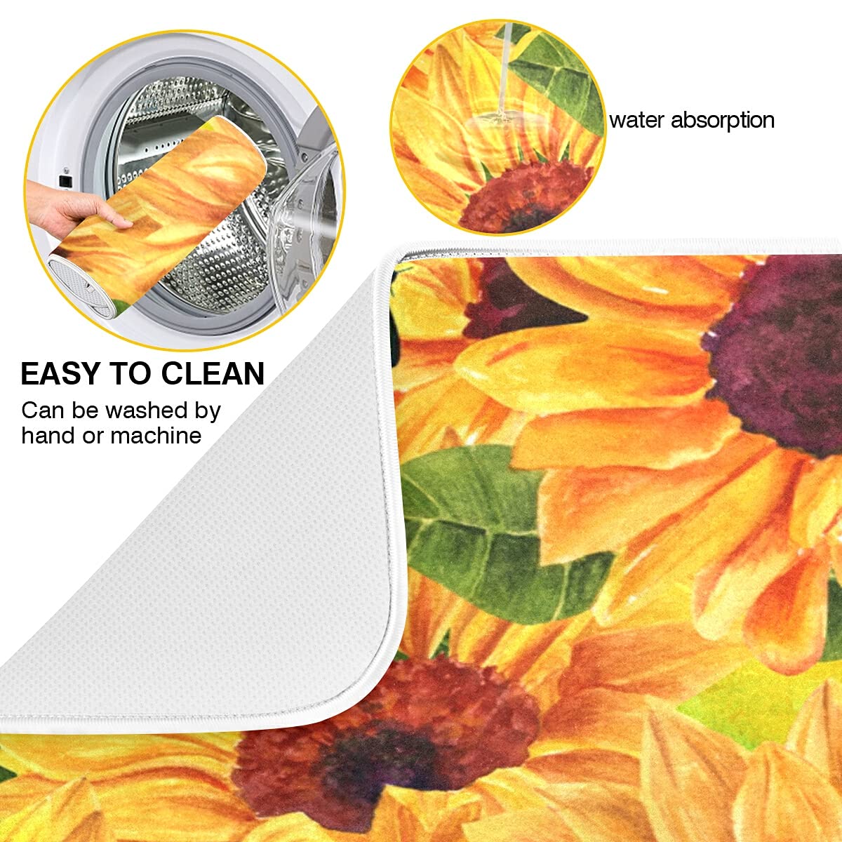 Super Absorbent Dish Drying Mat (Sunflowers Blue Butterflies / 16" x 18")