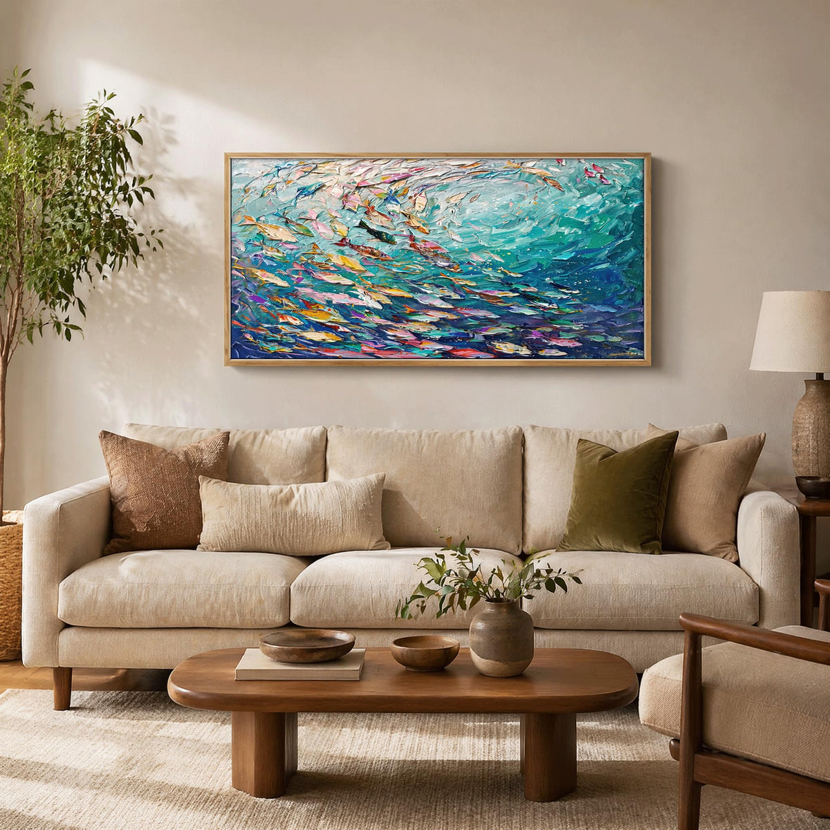 Abstract Ocean Wall Art (Fish / 48"L x 24"W)