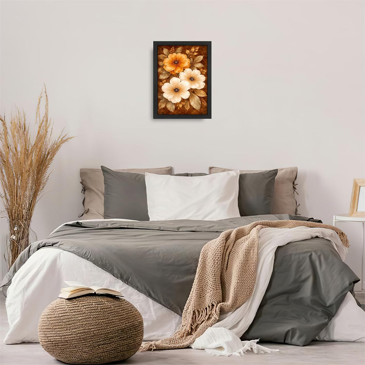Boho Floral Wall Art Mid Century Modern Flower Canvas Wall Decor Bohemian Pictures Paintings Prints Artwork Framed Decorations For Bathroom Bedroom Living Room Office Gifts 12" x 16" (Flower / 16"L x 12"W)