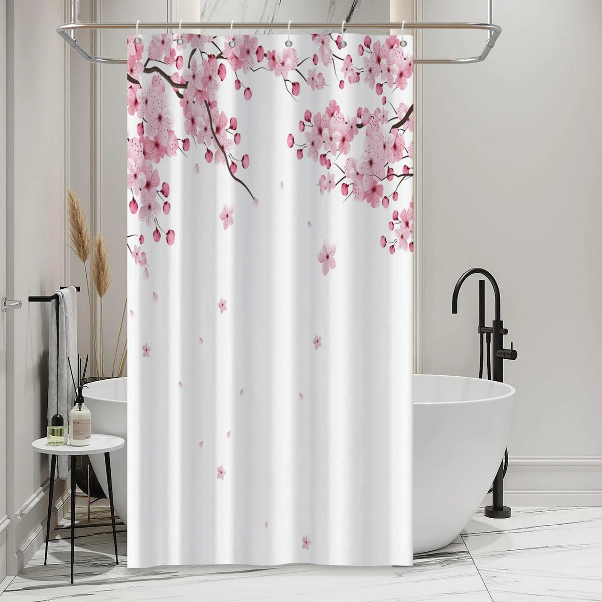 Pink Cherry Blossom Shower Curtains for Bathroom Watercolor Spring Floral Shower Curtain Sets Janpenese Asian Style Shower Curtain Bathroom Curtains Set with Hooks 48x72 Inch (48"W x 72"L (Pack of 1) / Pink-33)