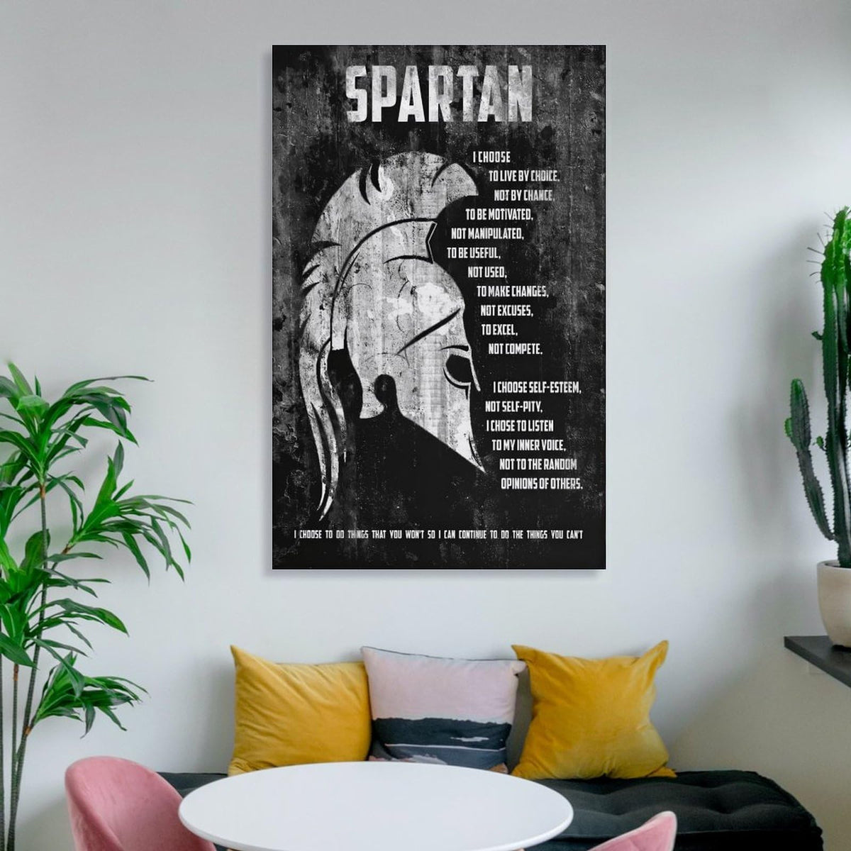 Spartan Motivational Quote Canvas Printing Wall Art Prints Wall Decor Posters Black White Distressed Helmet Philosophy Nordic Living Room Bedroom Office Gym Decor 20x30inch (style-20 / 20x30inch(50x75cm) Frame)