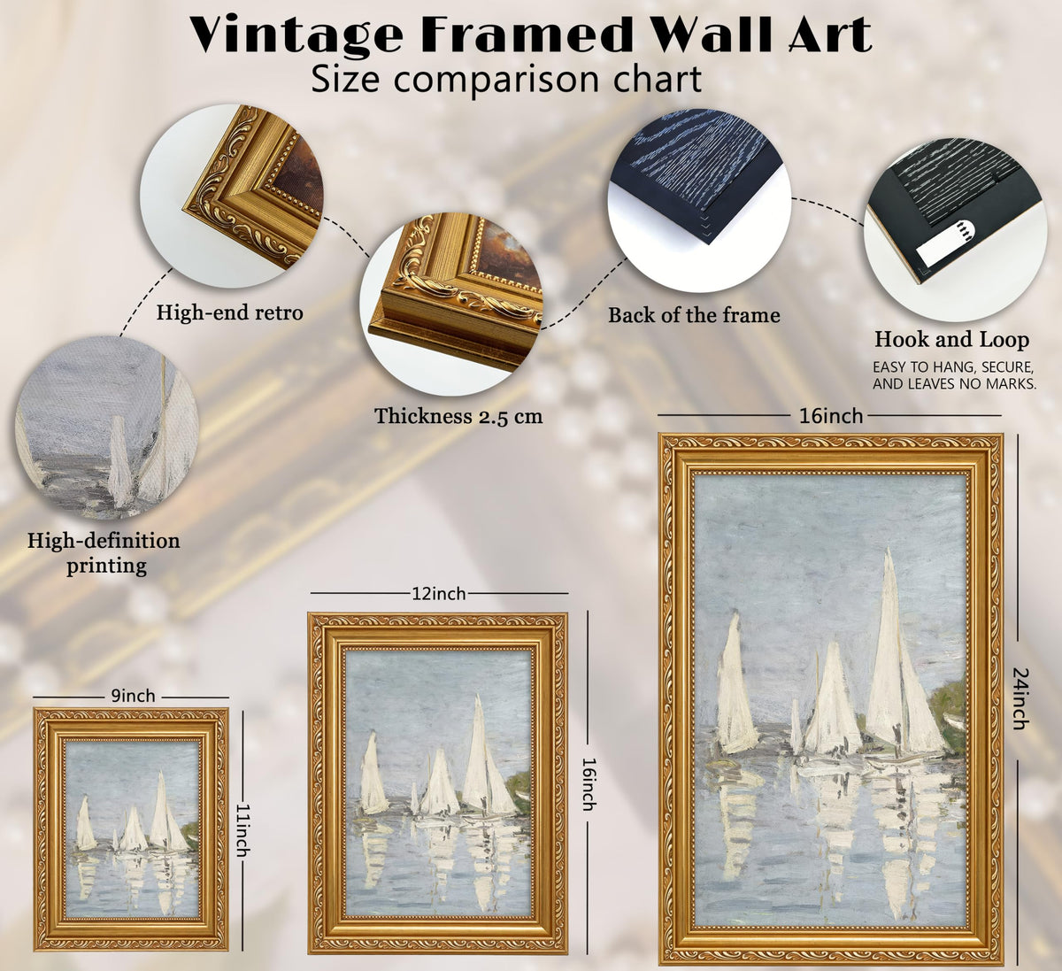 Coastal Sailboat Framed Wall Art Beachy Nautical Landscape Painting Decor (Sailboat / 24"L x 16"W)
