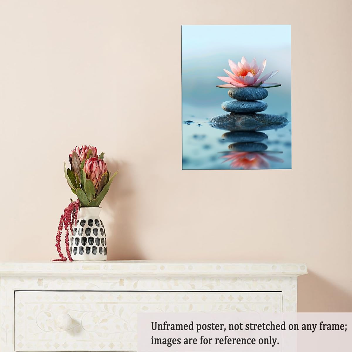 Zen Lotus Flower and Stones Wall Art (Unframed-8 / 12"L x 16"W)