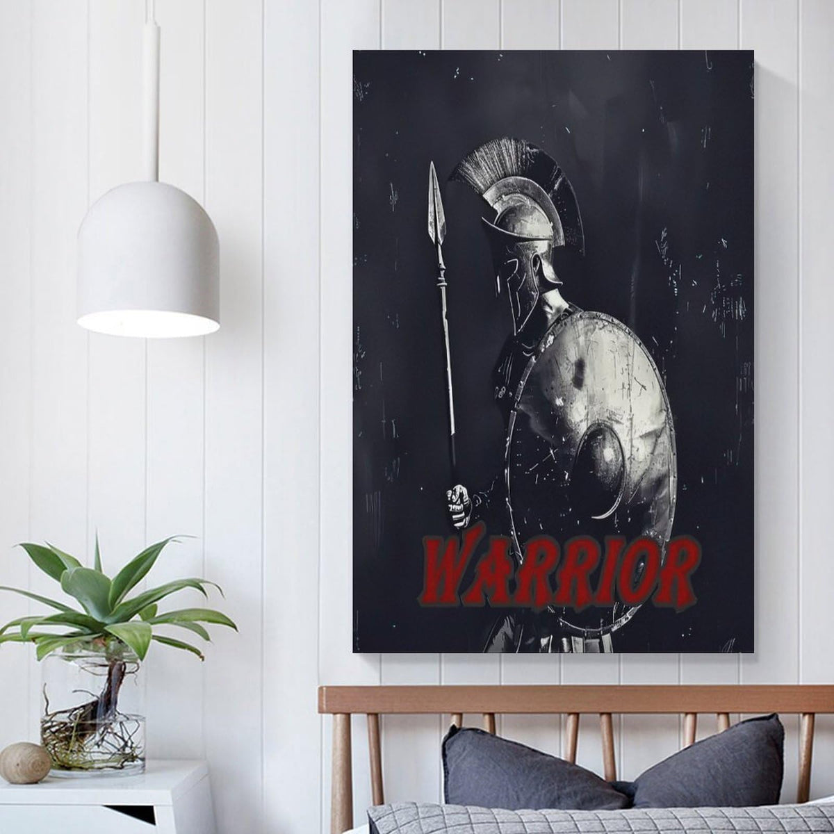Warrior Spartan Art Poster Canvas Printing Wall Art Prints Wall Decor Posters Ancient Greek Soldier Helmet Shield Spear Battle Style Dark Blue Living Room Bedroom Office Gym Decor 16x24inch (style-5 / 16x24inch(40x60cm) Unframe)