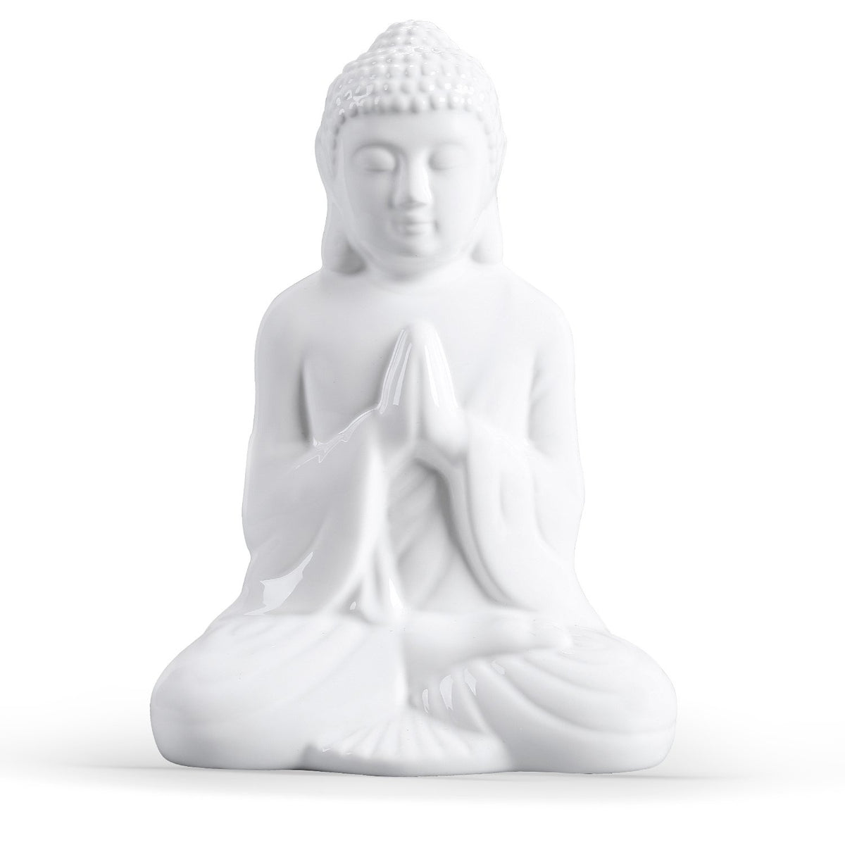Ceramic Praying Buddha Figurine (White / Small)