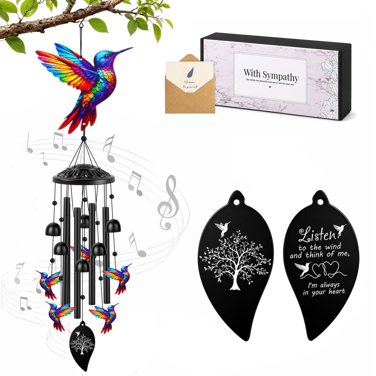Metal Sympathy Wind Chimes for Loss of Loved One (Black)