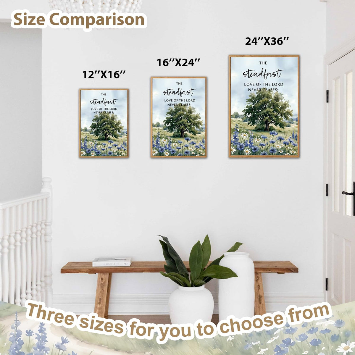 Christian Bible Verse Framed Canvas Wall Art Set Of 3 (Scripture B)