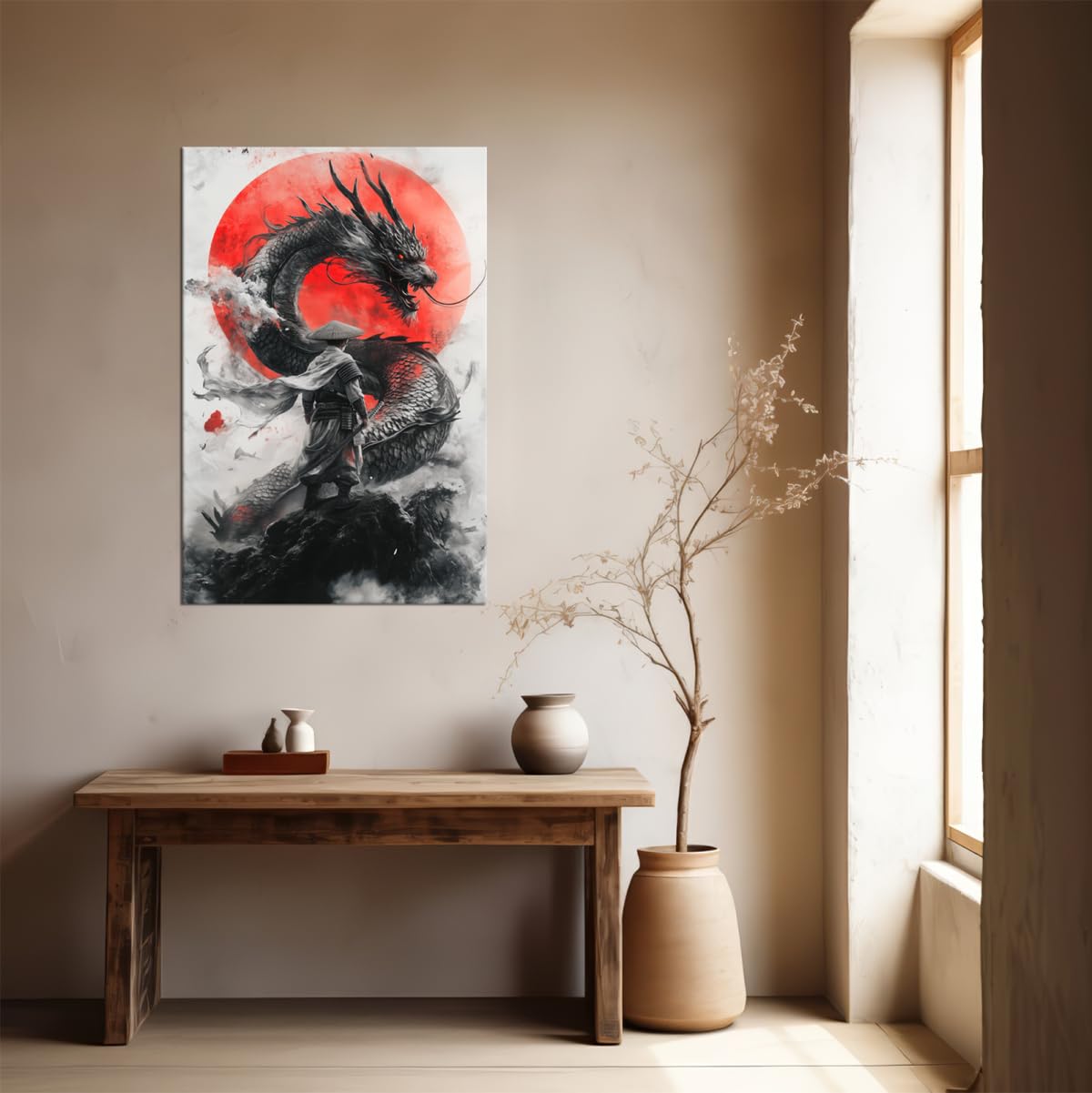 Red Sun Black Dragon Samurai Canvas Wall Art (12"L x 16"W / Samurai8)