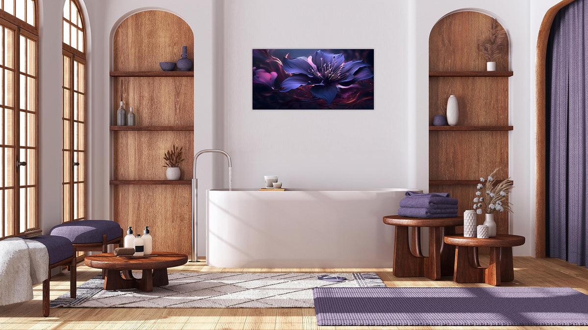 1 Pcs Purple Picture Purple Canvas Abstract Flower Pictures for Bedroom Wall Abstract Flower with Swirls Print on Canvas Flowers Art for Home Decor Living Room Stretched and Framed 12x24 inch (24"L x 12"W / Purple Flower 3)