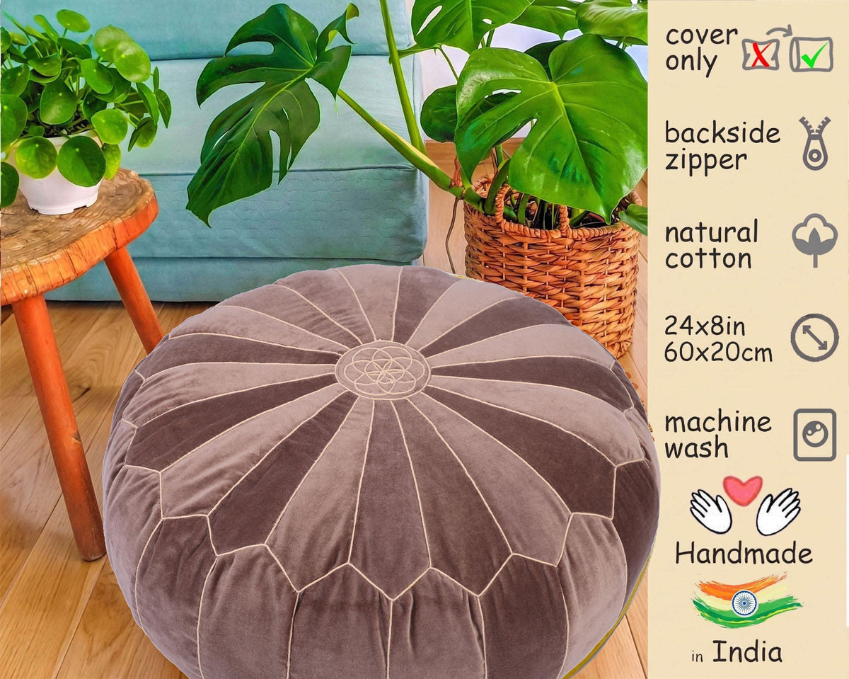 Moroccan Velvet Floor Pouf (Chocolate Brown)