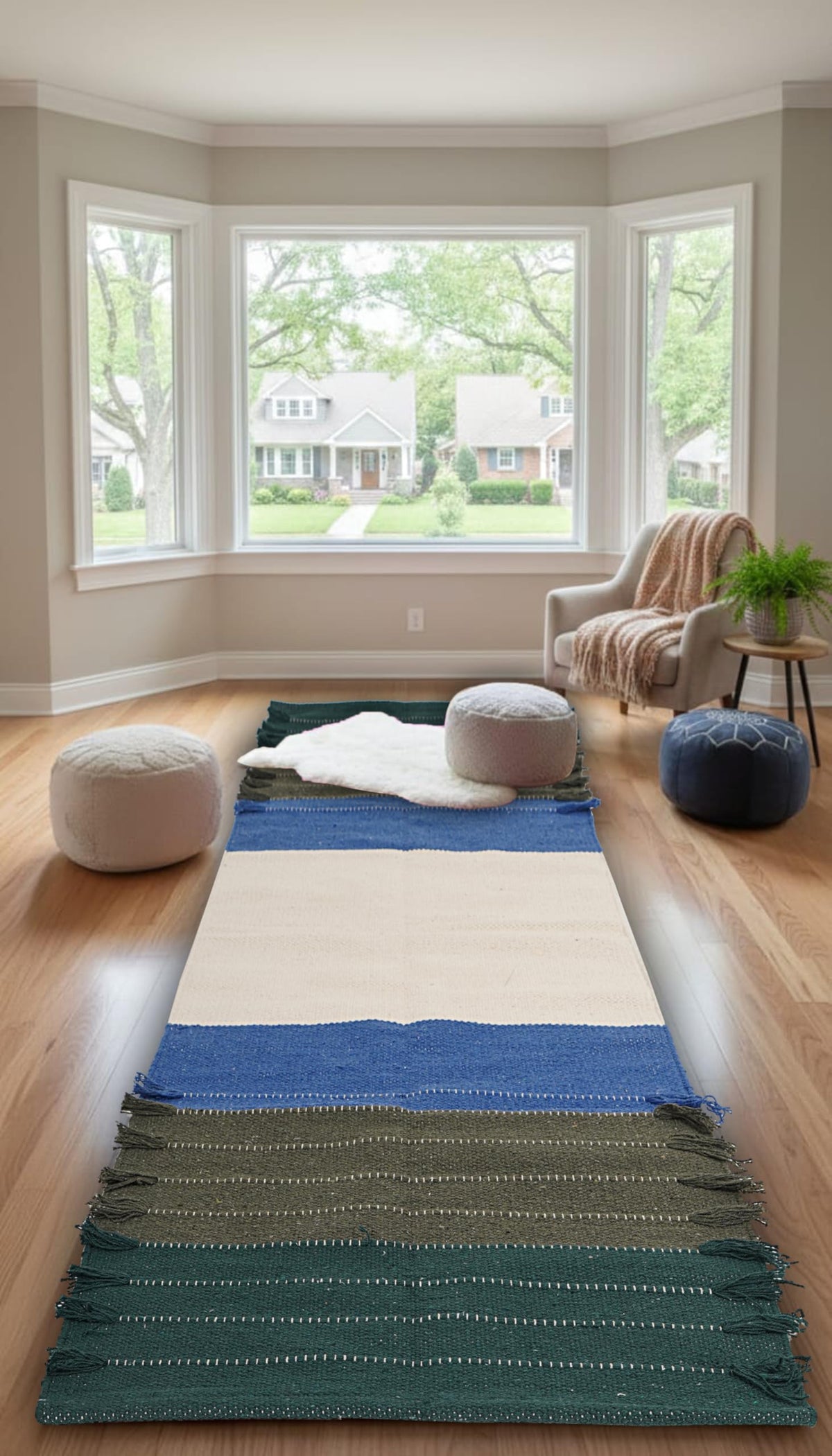 Indian Handmade 100% Organic Cotton Yoga Mat (White & Blue)