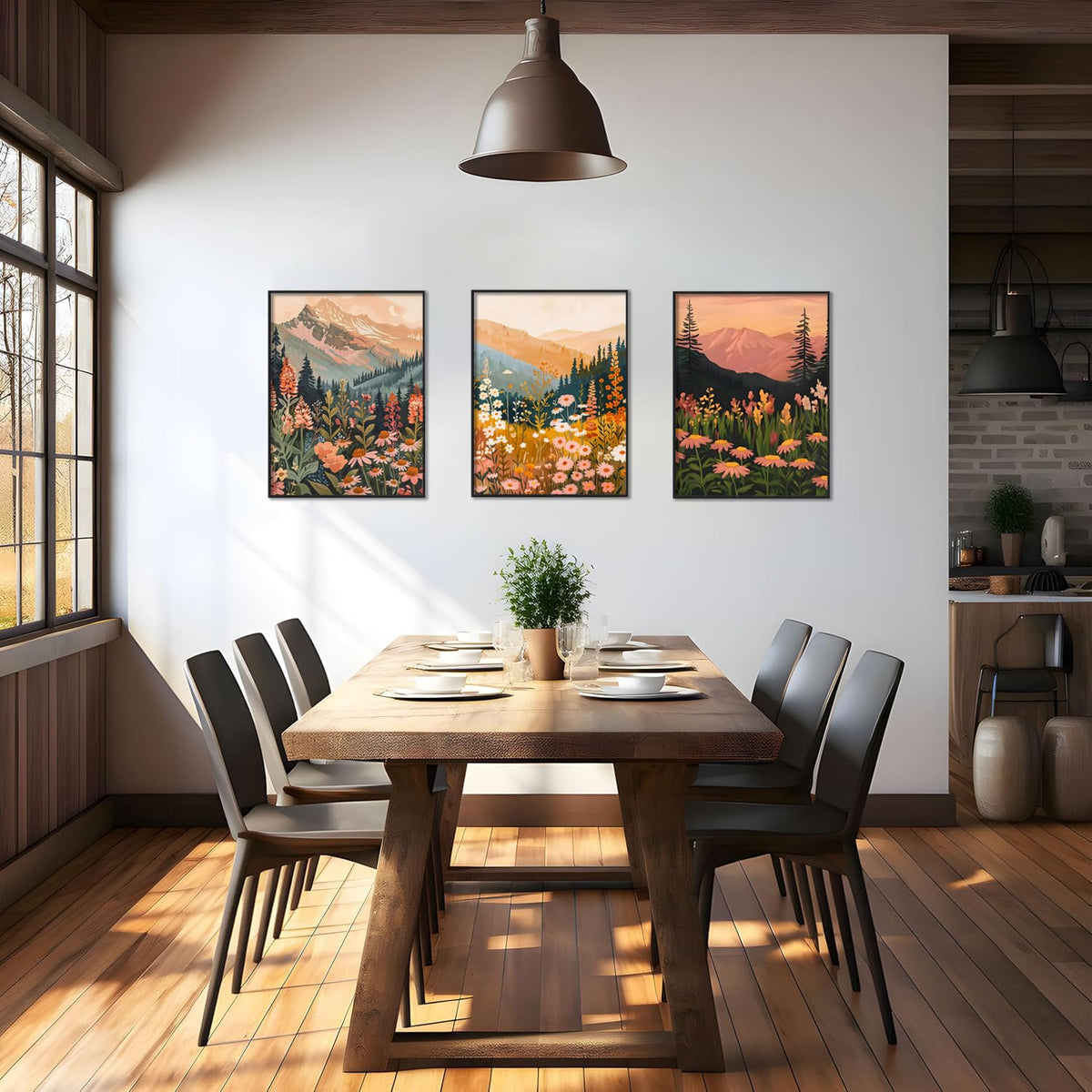 Boho Colorful Watercolor Mountain Posters Wall Art Set of 3 Wildflower Canvas Wall Decor Abstract Nature Landscape Artwork Paintings Picture Print for Living Room Bedroom Office 16x24In Unframed (Tree poster / 24L"x16W")