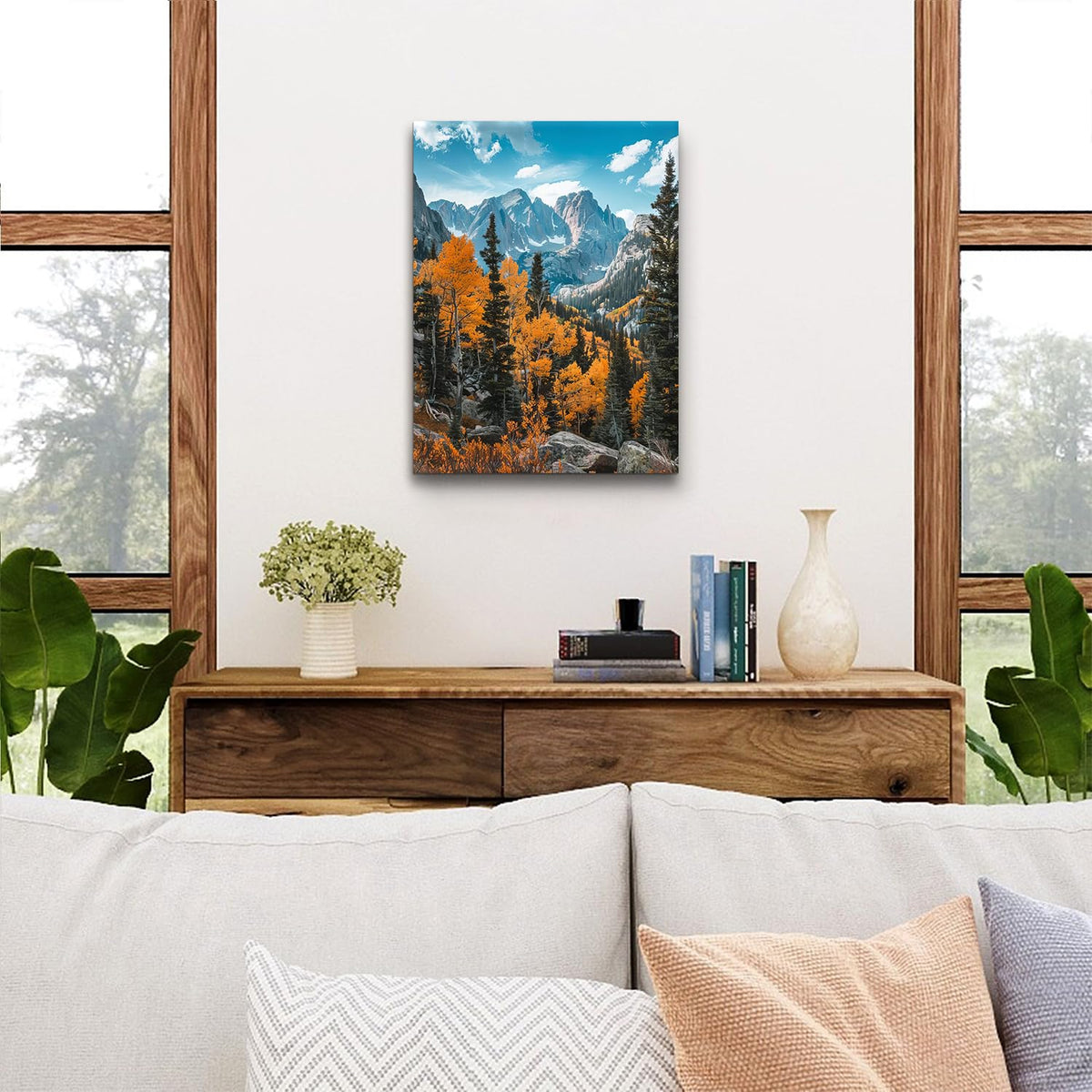 Snowy Mountain Wall Art for Living Room Autumn Forest Wall Art Orange Trees Pictures Wall Decor National Park Posters Green Mountains Painting Woodland Artwork for Office Home Decorations 12x16" (16"L x 12"W / Fall Landscape02)