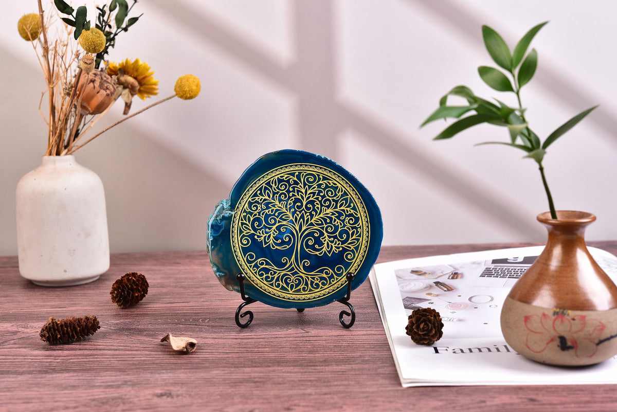 Blue Agate Tree of Life Slice Decor (Blue Tree of Life 01 / 4-5 INCH)