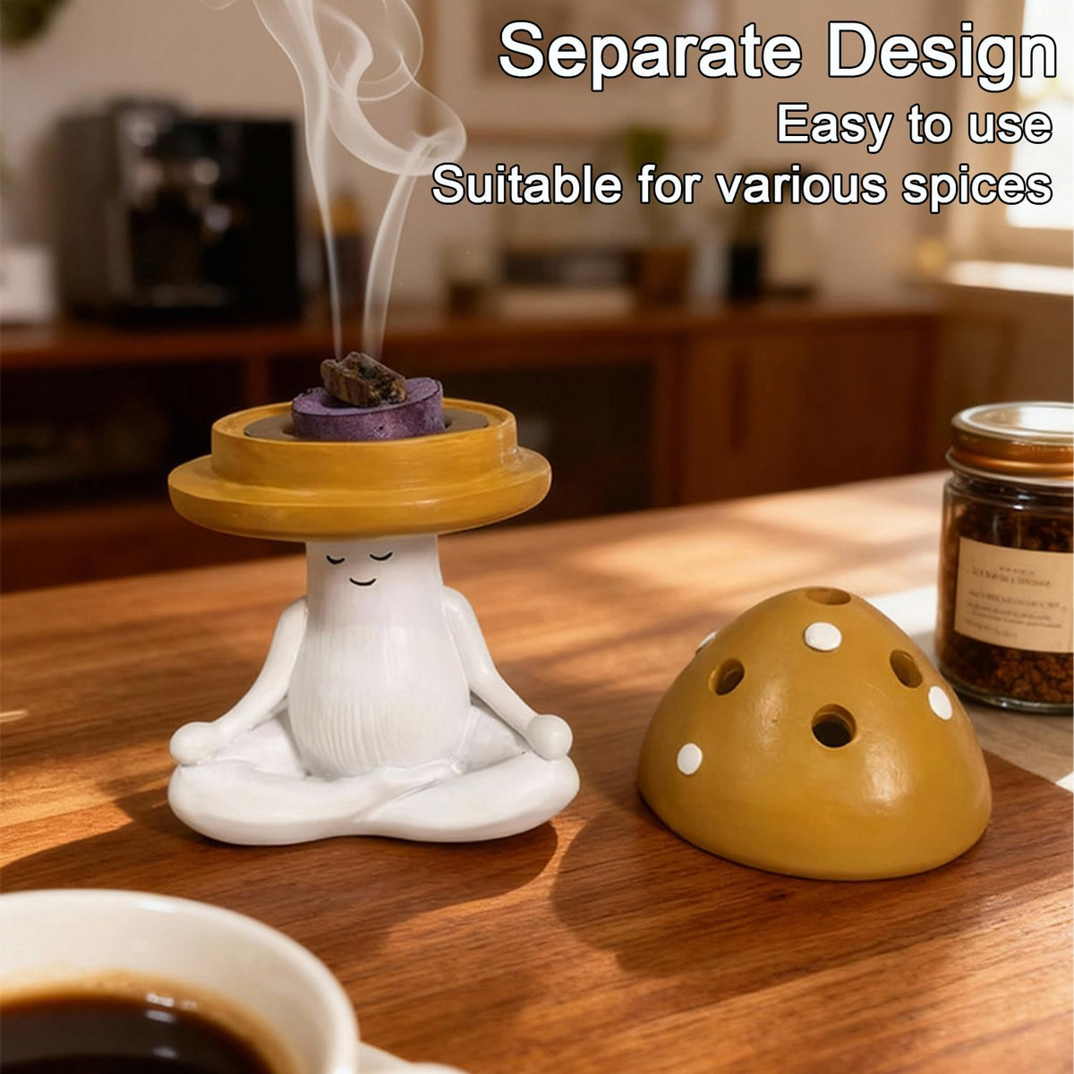 Mushroom Incense Burner Meditating Cute Resin Incense Holder Red (Red)