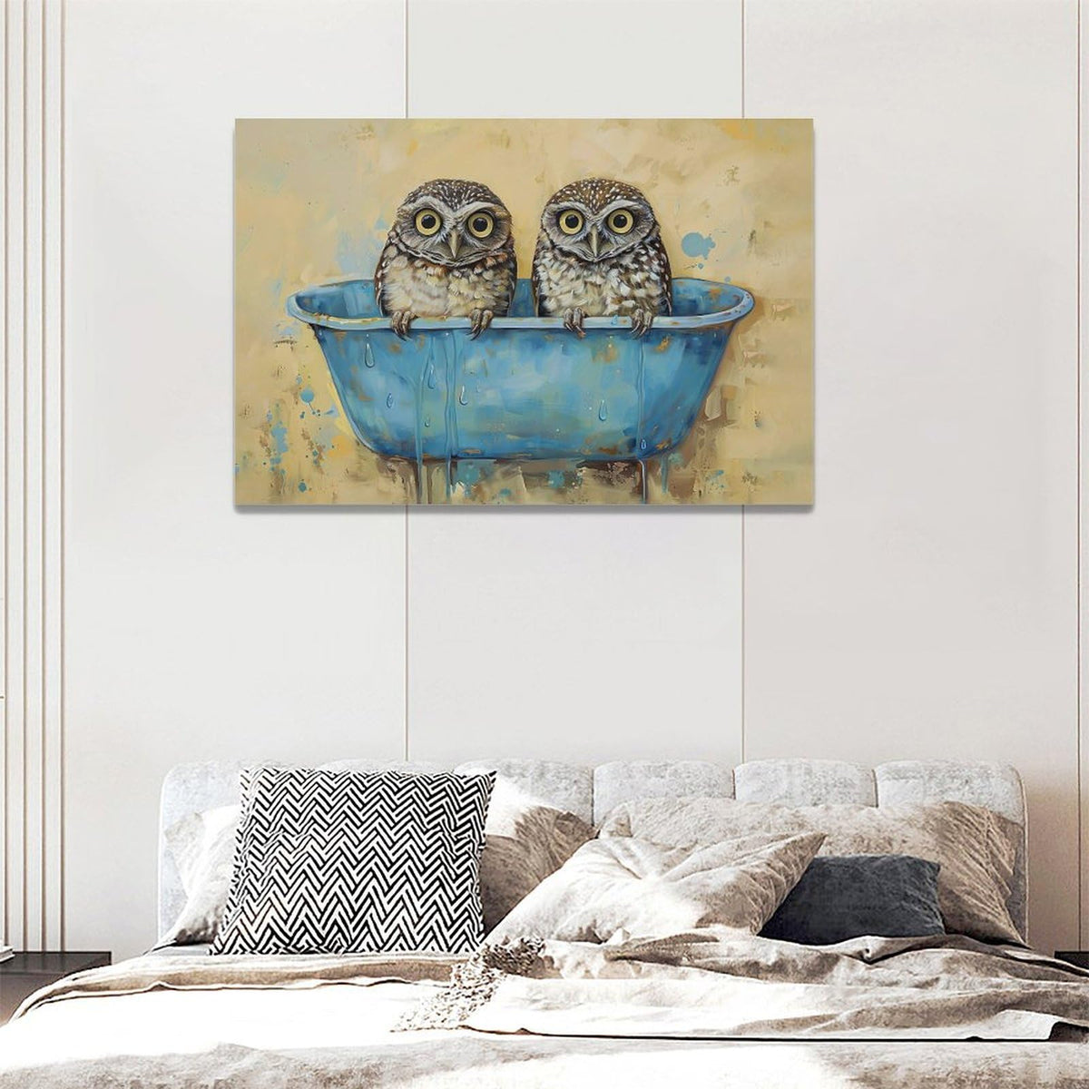 Owl Wall Art Owl Bathroom Pictures Wall Decor Toilet Bathroom Canvas Painting Home Modern Artwork Decorations Framed for Restroom 24 x 16 inch (16" x 24" / Owl)
