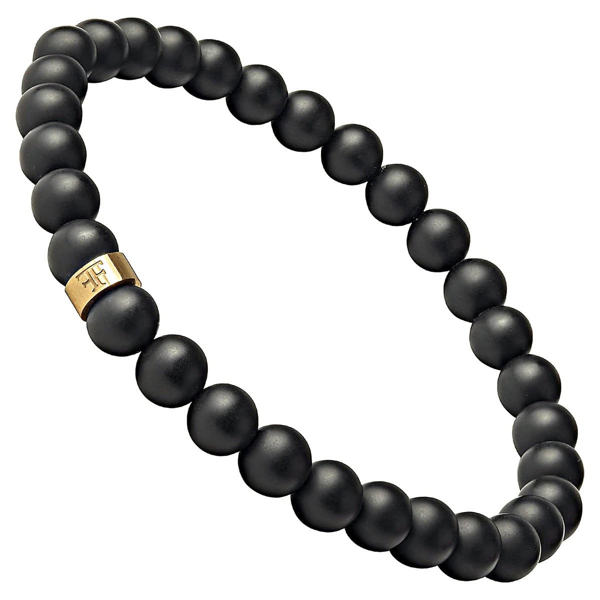 Andalus Men's Matte Black Solid Onyx Beaded Bracelet (6mm Gold / Medium)