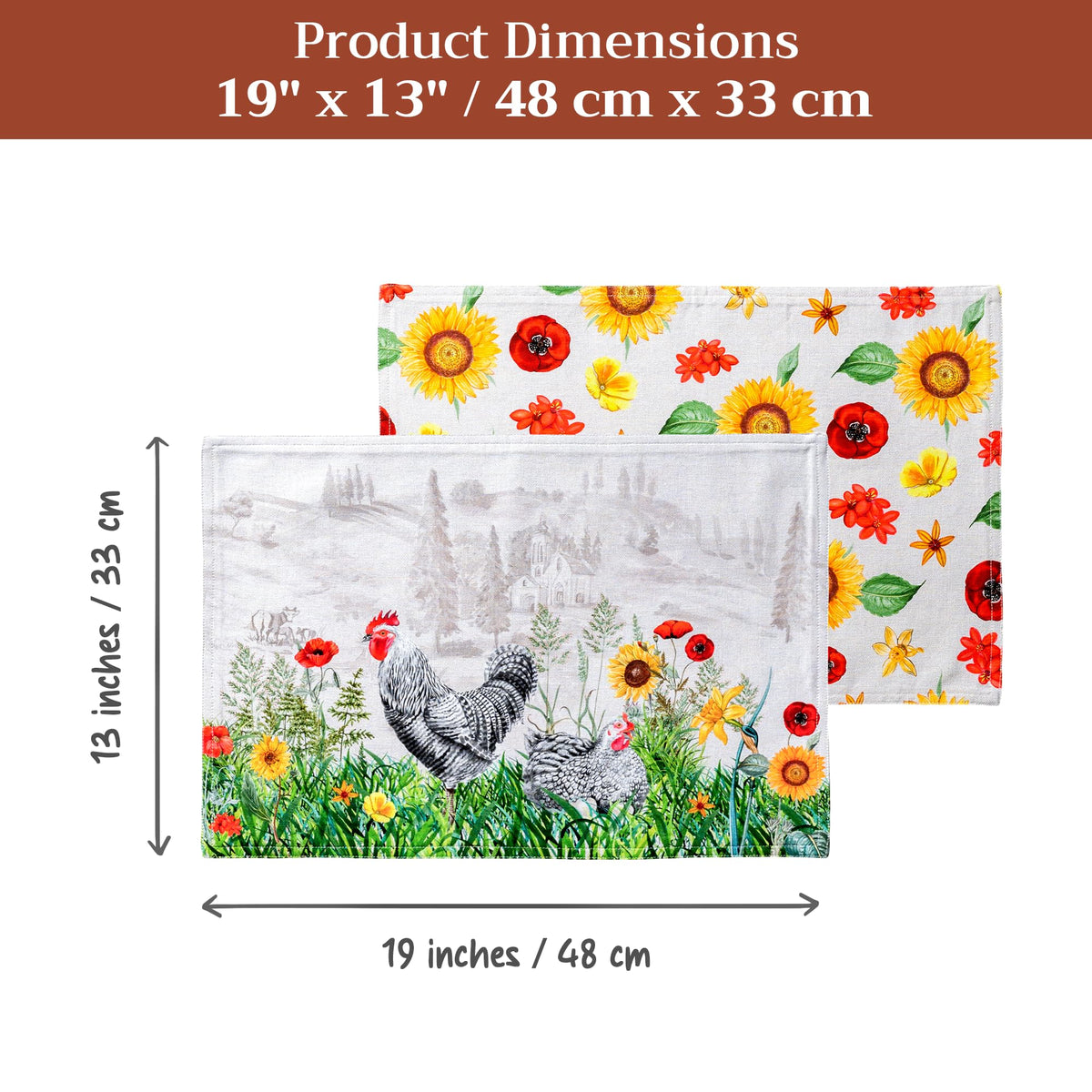 Placemats Set of 4 Reusable 100% Cotton (106 - Basse Cour / 13" X 19" (Pack of 4))