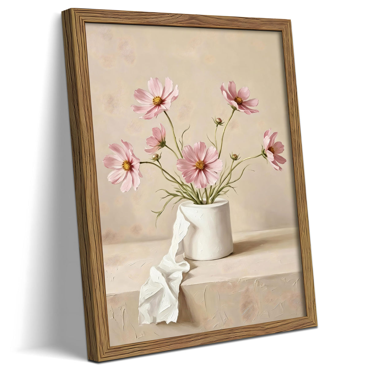 Pink Cosmos Flower Bathroom Framed Canvas Wall Art (A-Pink Flowers / 24"L x 16"W)