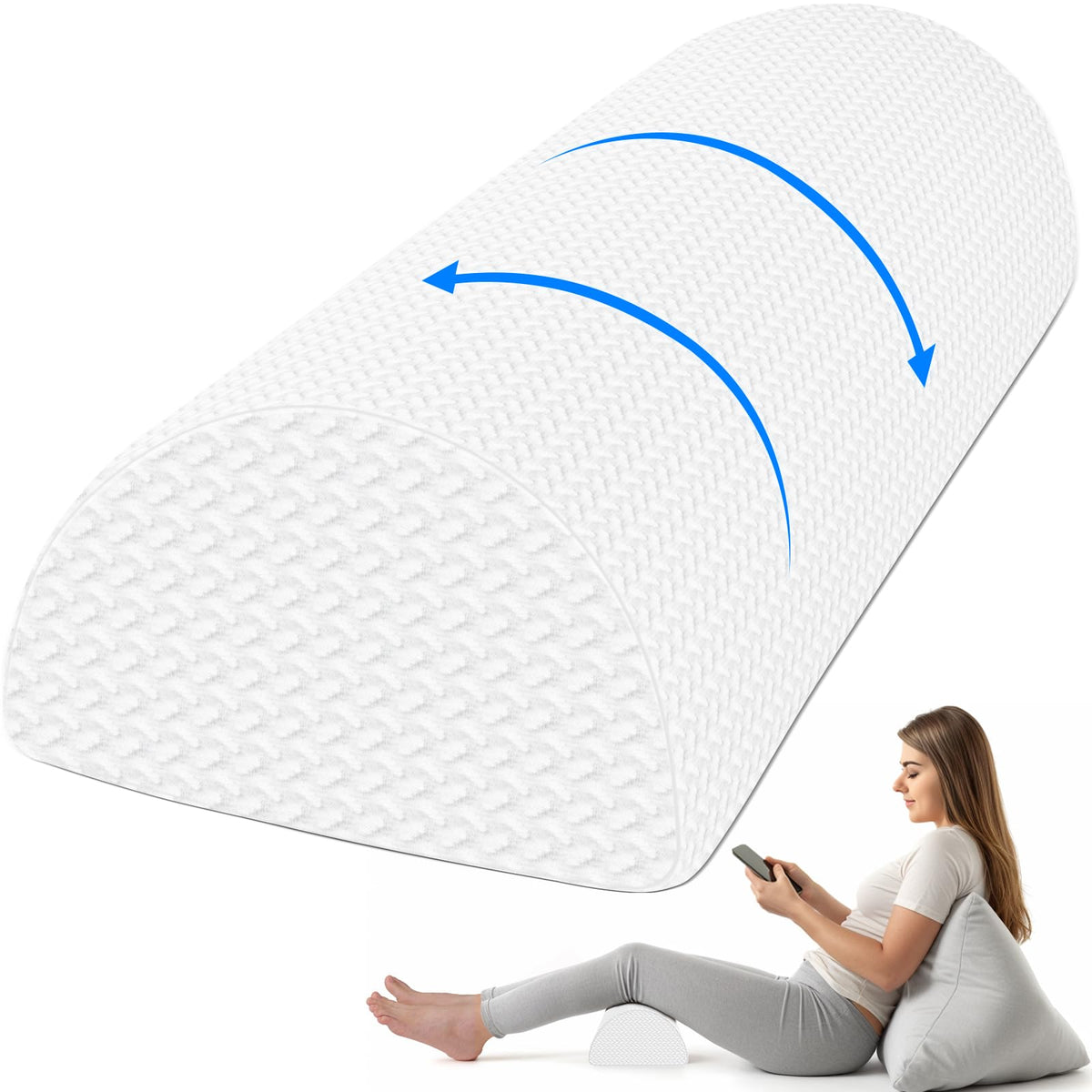 Knee Pillow for Back Sleeping Memory Foam Half Moon Bolster Pillow for Legs (White / Standard)