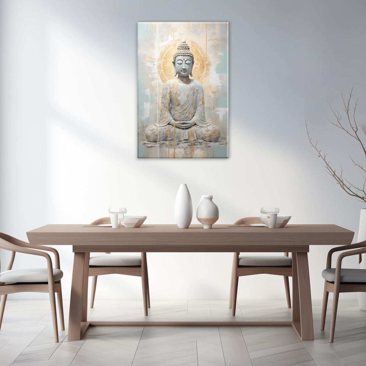 Buddha Canvas Wall Art Zen Picture Wall Decor Watercolor Buddha Statue Painting Modern Meditation Bathroom Living Room Yoga Decor Frame (Buddha-1 / 18L" x 12W")