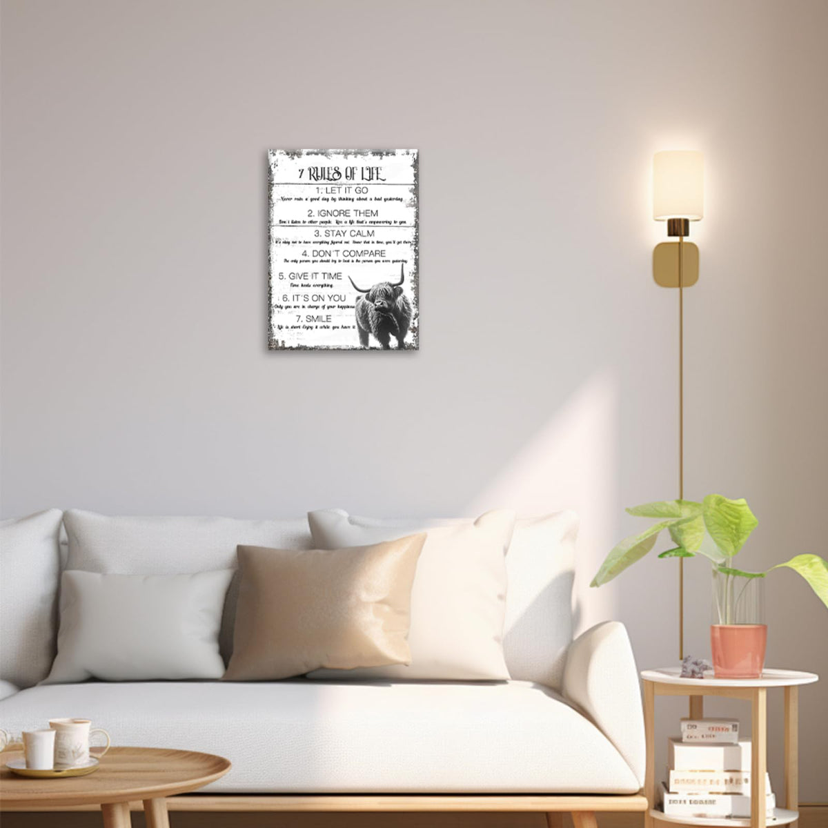7 Rules of Life Signs Wall Art Inspirational Motivational Quotes Cow Wall Decor Pictures Painting Canvas Prints Framed Home Artwork for Bedroom Classroom Office 16"x24" (7 Rules Of Life / 24"L x 16"W)