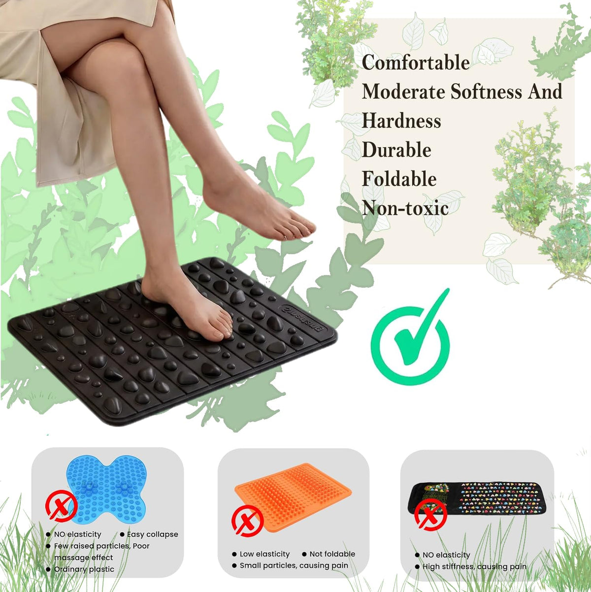Smartrang High Elasticity Acupressure Mat (19.7in*12.2in / Black)