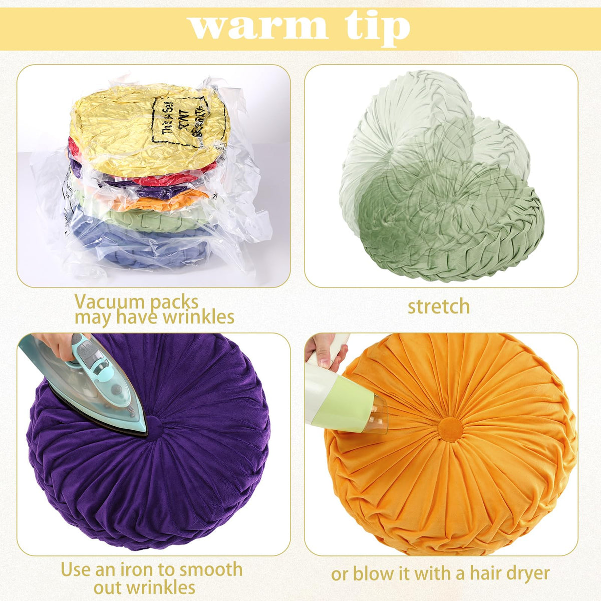 6 Pcs 15" Round Velvet Floor Cushions for Kids (Bright Color)