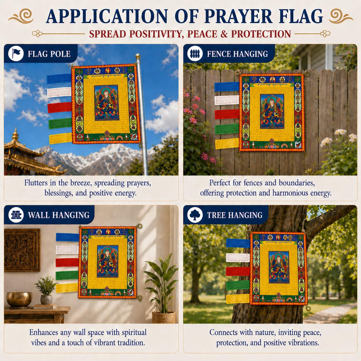Vertical Tibetan Prayer Flags Outdoor Buddhism Decor Guru Rinpoche Lungta (Guru Rinpoche)