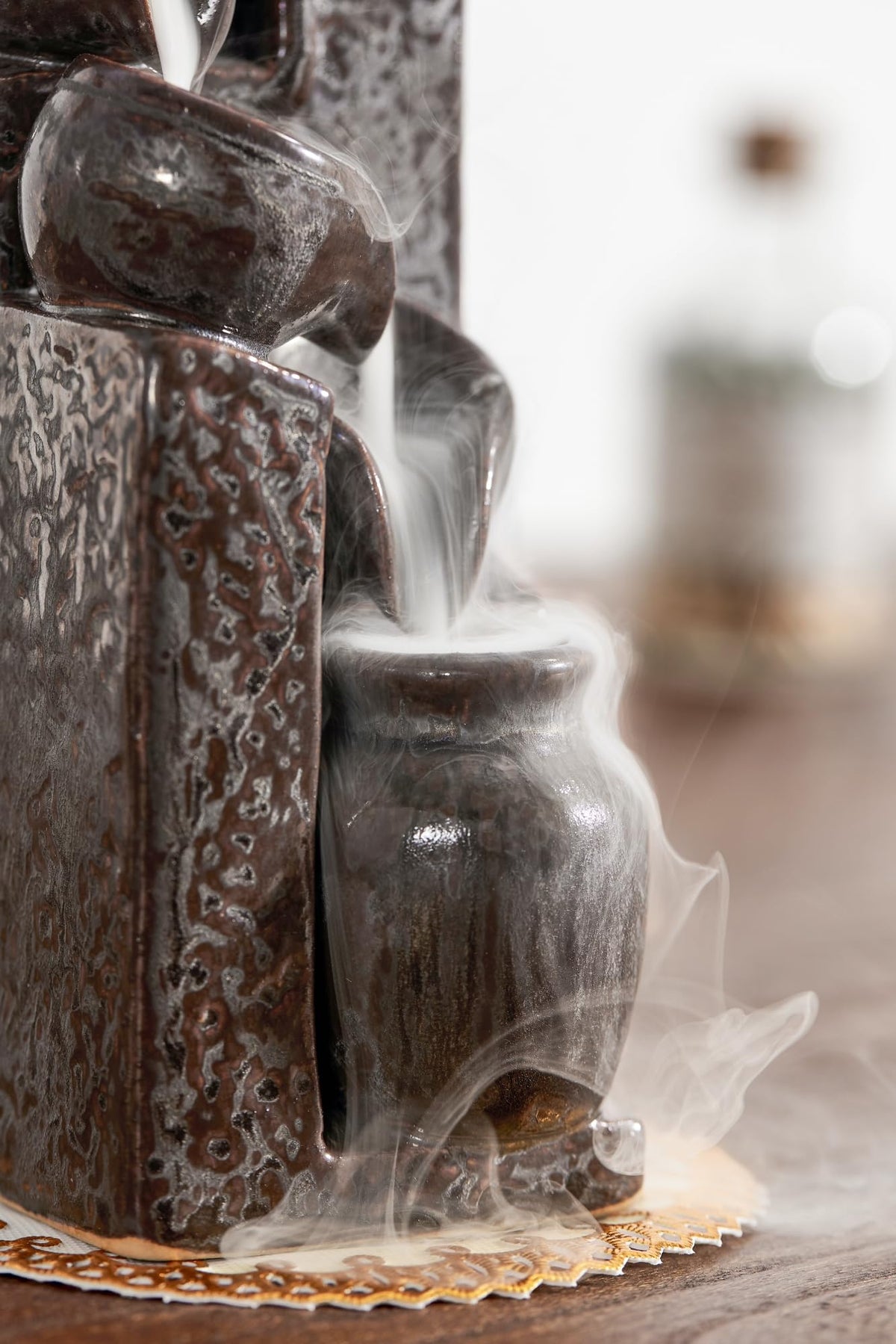 Unique Cascading Basins Ceramic Waterfall Incense Holder (Metallic)