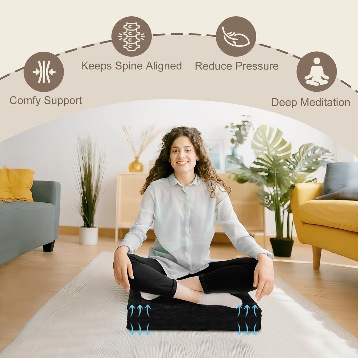 Square Floor Pillows for Adults Kids (Black / 1 Pack (20"x20"))