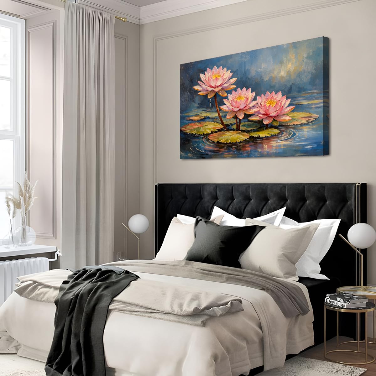 Extra Large Lotus Wall Art Zen Wall Decor Colorful Flower Pictures for Bathroom Spa Room Abstract Blossom Floral Canvas Paintings Meditation Posters Nature Serene Artwork Yoga Home Decorations 32x48” (48"L x 32"W / Lotus Scene)