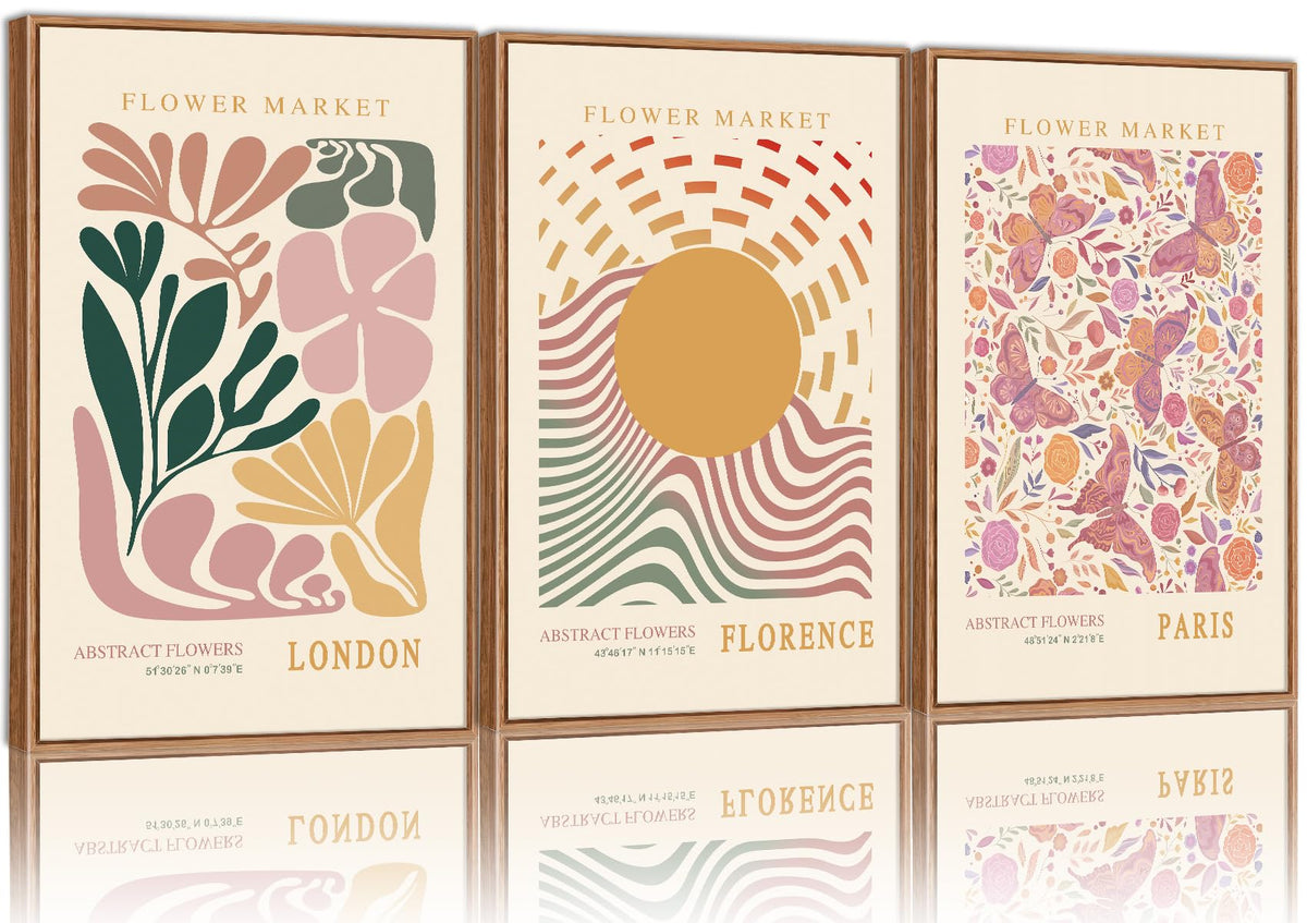 Boho Flower Market Framed Canvas Wall Art Set (Boho Flower Market / 24"L x 16"W)