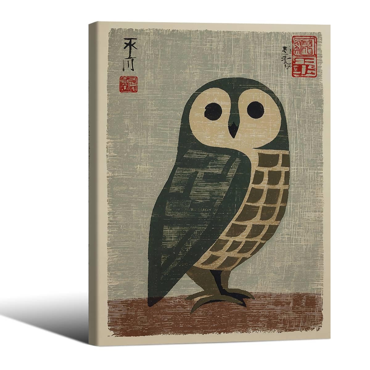Vintage Japanese Wall Art Ready to hang 11x14in Wrapped Framed Owl Poster Mid Century Animal Print Minimalist Bird Painting Nature Rustic Artwork for Lndie Room Bedroom Living Room Gallery Decor (Wrapped Canvas / Japanese Poster / 14"L x 11"W)