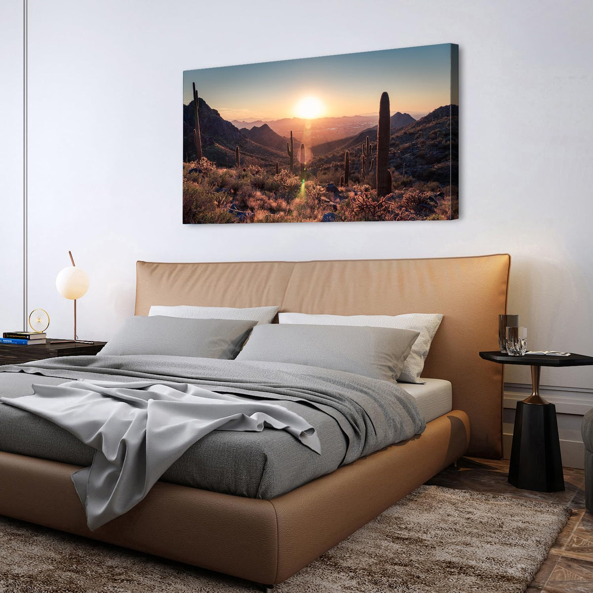 Mountain Wall Art Sunset Cactus Wall Decor Arizona Sonoran Desert Canvas Pictures Saguaro Landscape Photography Prints Western Nature Artwork Living Room Bedroom Office Home Decoration 30 x 60 (60"L x 30"W / Sonoran01)