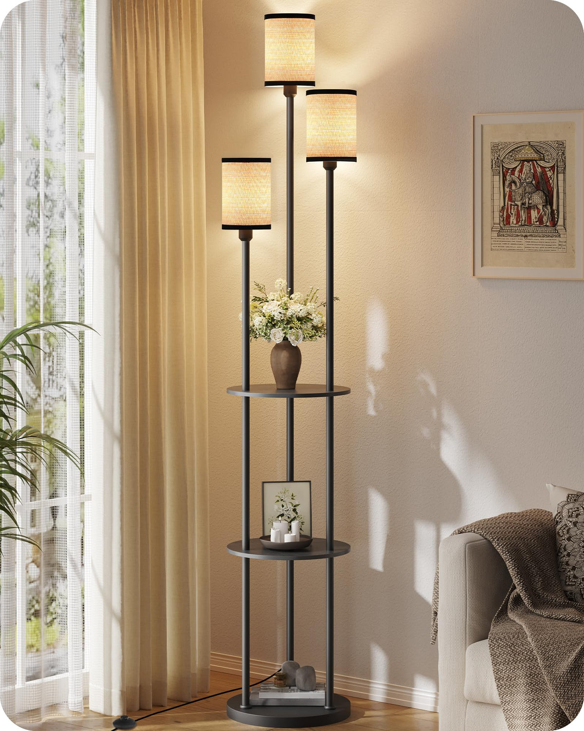 Floor Lamp with Shelves (Black + Yellow)