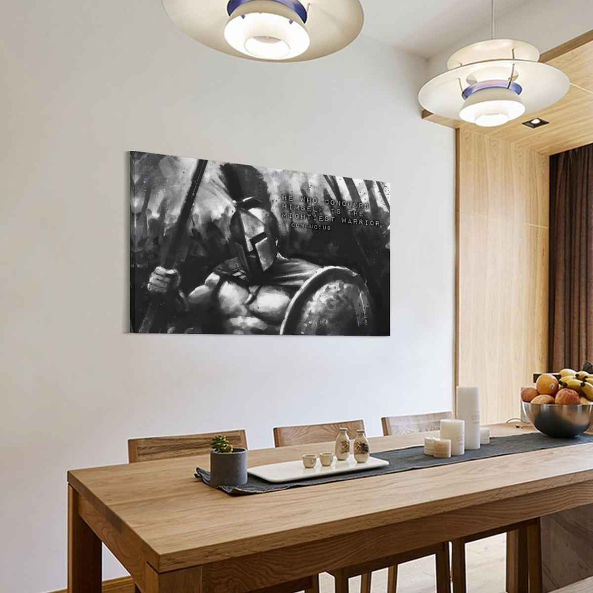 He Who Conquers Himself Confucius Quote Canvas Printing Wall Art Prints Wall Decor Posters Black White Spartan Warrior Motivational Decor for Living Room Bedroom Office Nordic 24x36inch (style / 24x36inch(60x90cm) Frame)