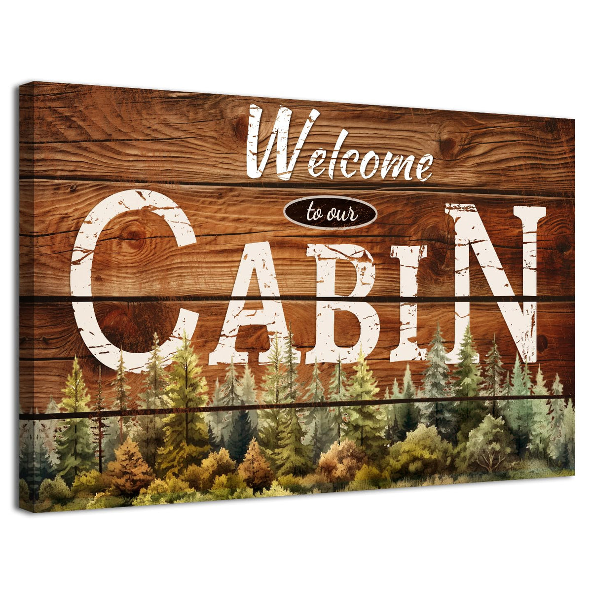Cabin Wall Art Rustic Farmhouse Forest Wall Decor for Living Room Vintage Brown Wooden Grain Background Prints Welcome to our Cabin Picture Modern Artwork Bedroom Living Room Home Decorations 24x36" (36"L x 24"W / Cabin)