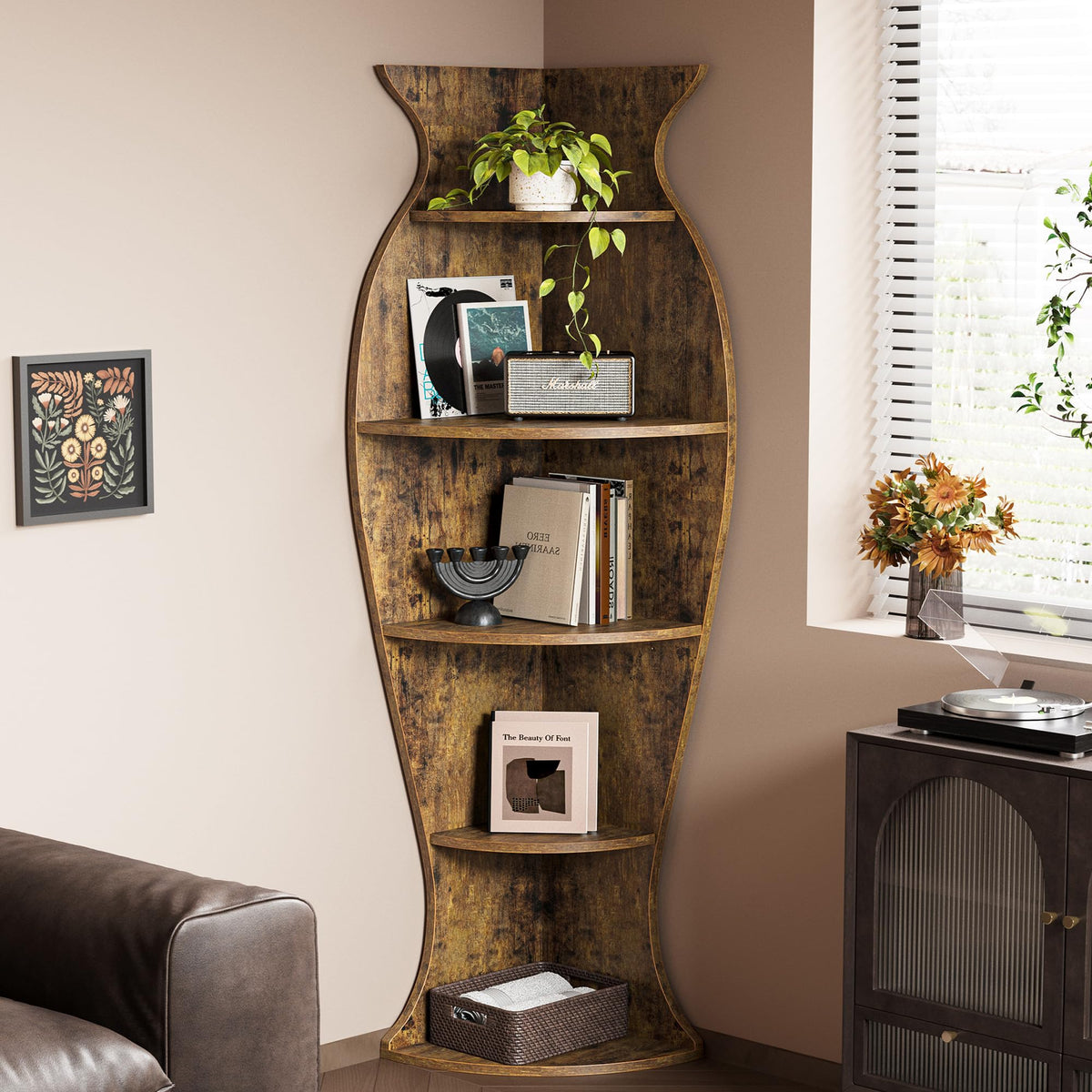 Small Corner Shelf (Brown / 71" H)