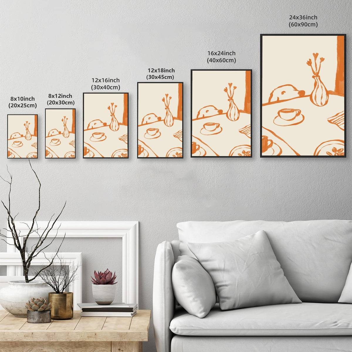 Black Framed Sneaky Dog Breakfast Wall Art Abstract Funny Scandi Diner Canvas Posters Minimalist Orange Painting Prints Animal Sketch Pictures Artwork for Kitchen Nursery Coffee Bar Decor 16x24inch (16"L x 24"W / Dog - Black Frame)